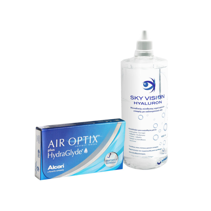 Alcon Air Optix plus Hydraglyde Μηνιαίοι 6τεμ + Sky Vision 400ml